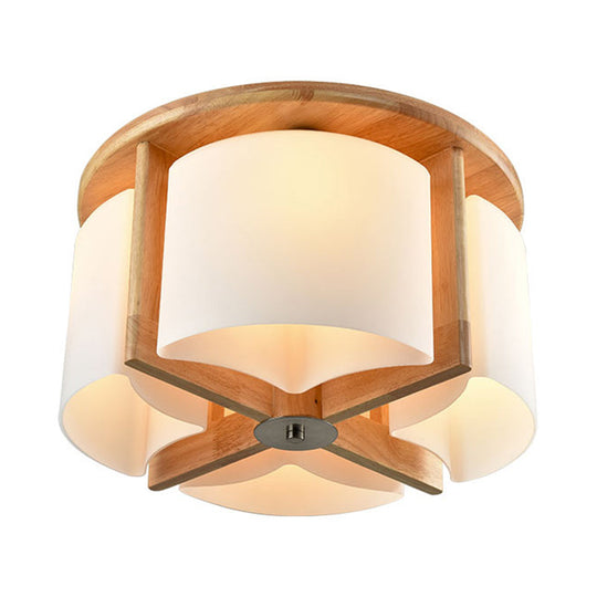 Modernist Brown Bedroom Flush Mount Ceiling Light with Cylinder Wood Shade (4/6 Lights)