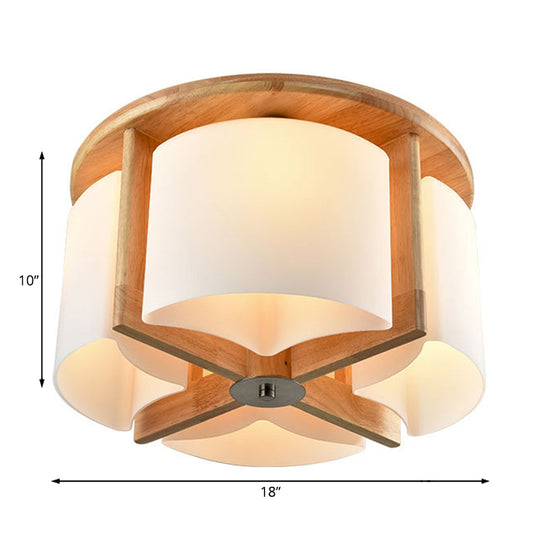 Modernist Brown Bedroom Flush Mount Ceiling Light with Cylinder Wood Shade (4/6 Lights)