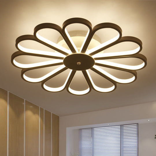 Contemporary Flower Shape Semi Flush LED Ceiling Light Fixture in White/Warm Tone Acrylic