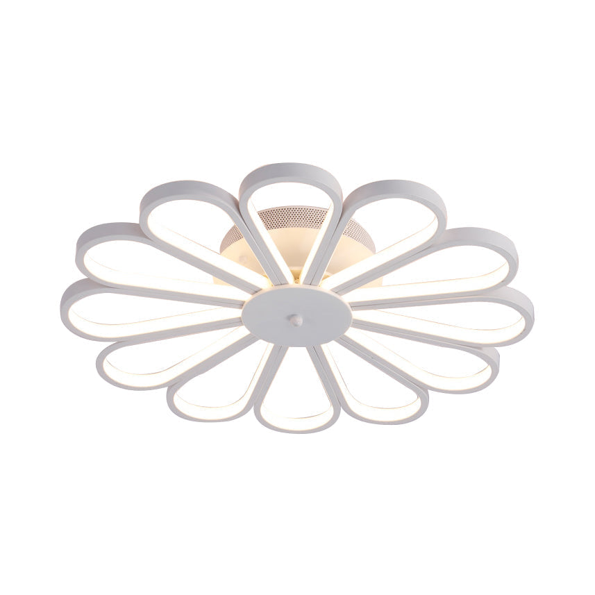 Contemporary Flower Shape Semi Flush LED Ceiling Light Fixture in White/Warm Tone Acrylic