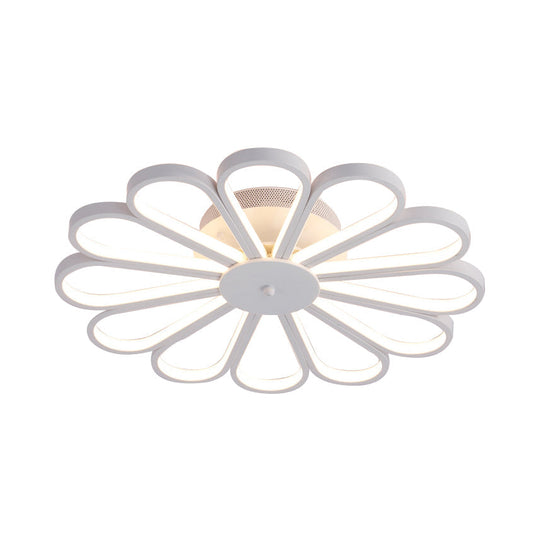 Contemporary Flower Shape Semi Flush Led Ceiling Light Fixture In White/Warm Tone Acrylic