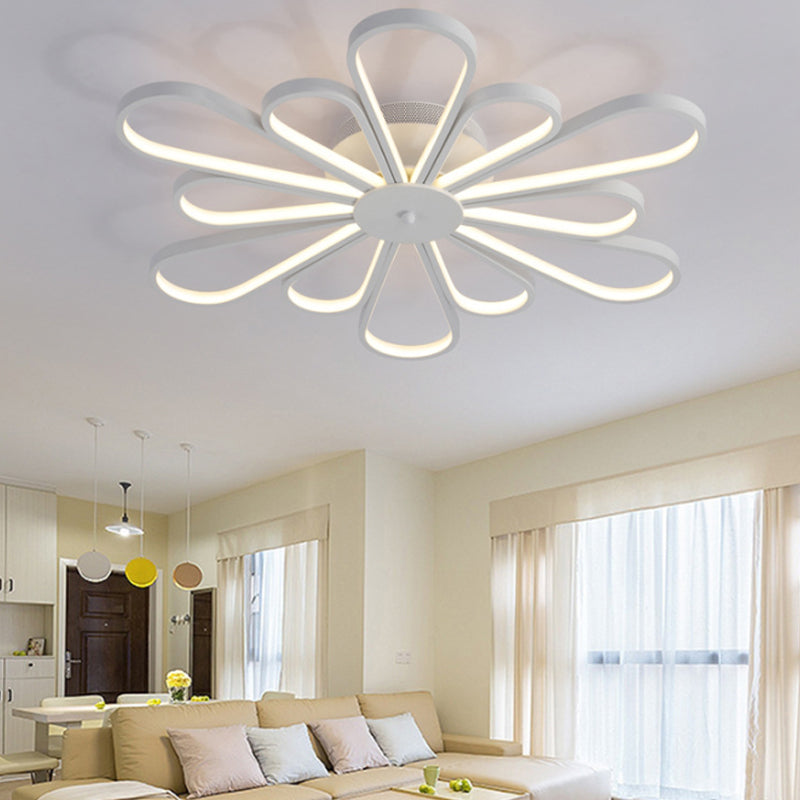 Modern Acrylic Flower Semi Flush Mount Light Fixture with White LED Lights in Warm White