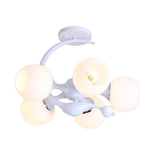 Modern White Glass Ball Sputnik Semi Flush Mount Ceiling Light for Bedroom