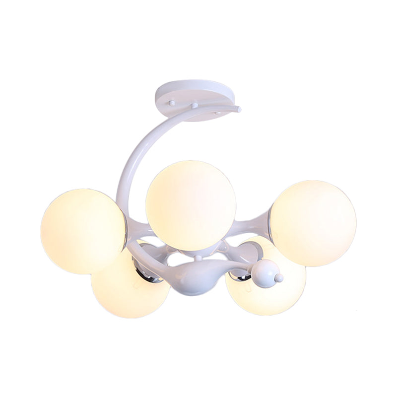 Modern White Glass Ball Sputnik Semi Flush Mount Ceiling Light for Bedroom