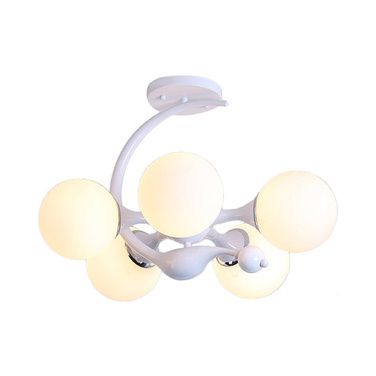 Modern White Glass Ball Sputnik Semi Flush Mount Ceiling Light For Bedroom