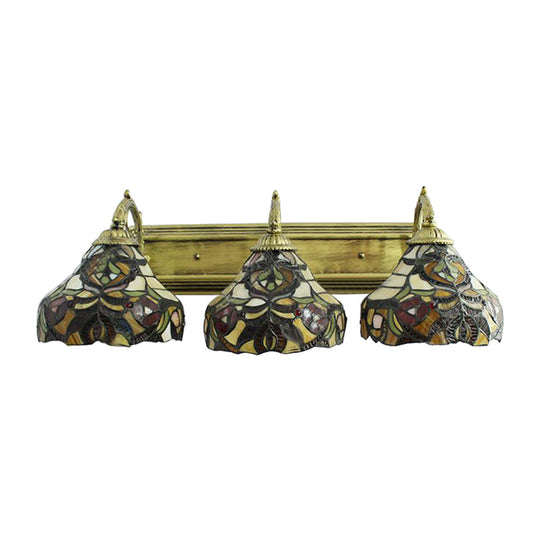 3-Light Stained Glass Flower Wall Sconces - Brass Tiffany Rustic Lamp Ideal For Hotels