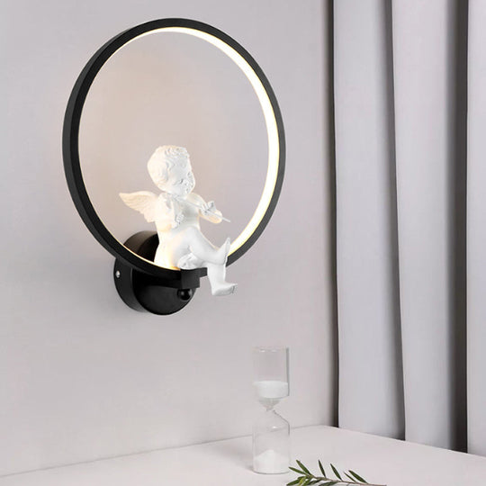 Modern Angel Wall Sconce Light - Contemporary Metal Black Décor For Living Room / White