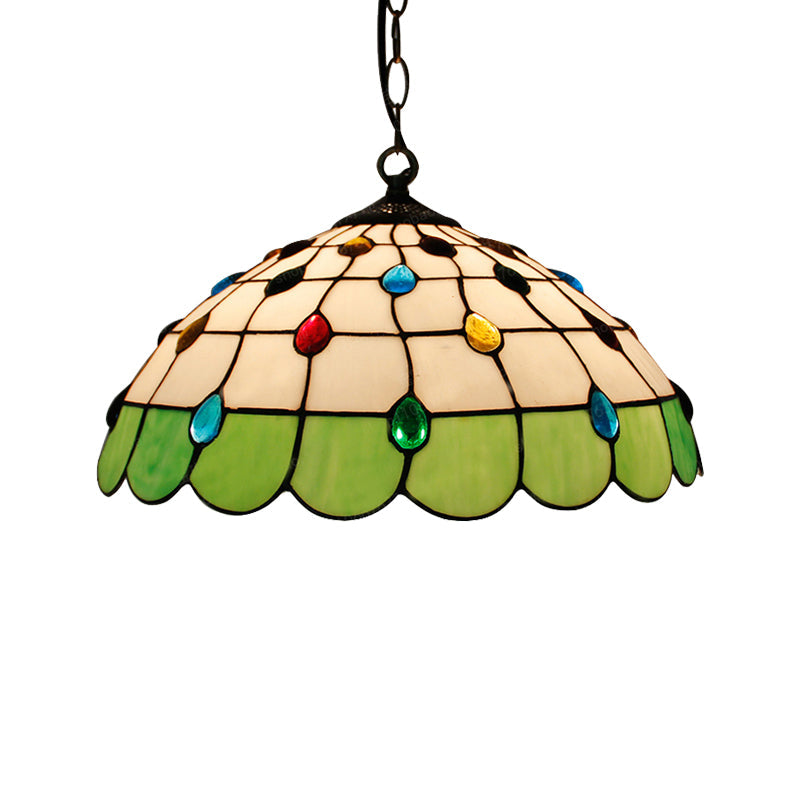 Tiffany Hand Rolled Art Glass Ceiling Light - Single Dome Pendant for Bedroom in Pink/Light Blue/Green