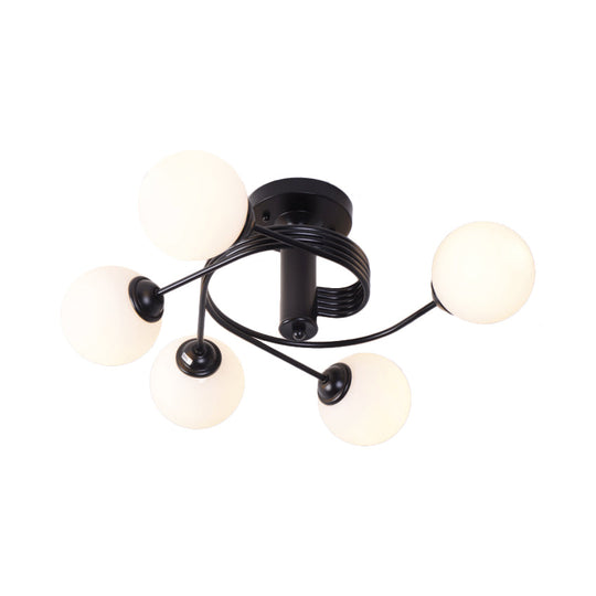 Sleek Metal Semi Flush Ceiling Light - 3/5 Light Modern Spiral Design in Black/Gold for Living Room