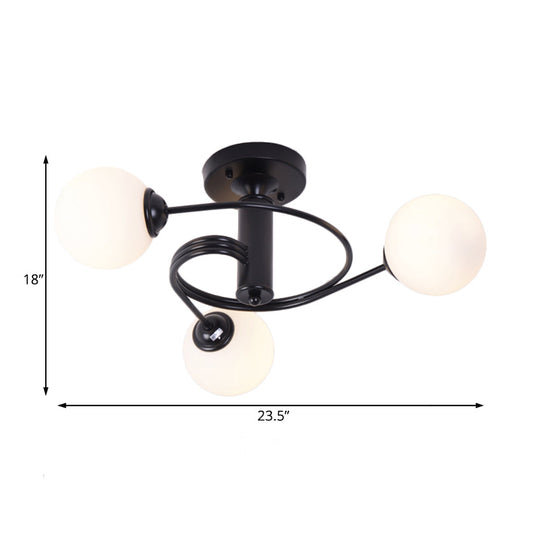 Sleek Metal Semi Flush Ceiling Light - 3/5 Light Modern Spiral Design in Black/Gold for Living Room