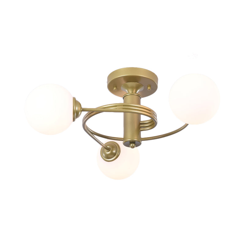 Sleek Metal Semi Flush Ceiling Light - 3/5 Light Modern Spiral Design in Black/Gold for Living Room