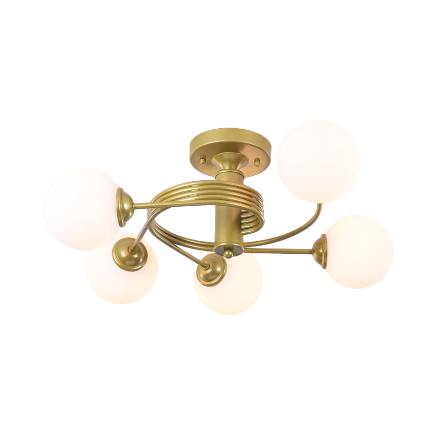 Sleek Metal Semi Flush Ceiling Light - 3/5 Light Modern Spiral Design in Black/Gold for Living Room