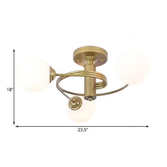 Sleek Metal Semi Flush Ceiling Light - 3/5 Light Modern Spiral Design in Black/Gold for Living Room