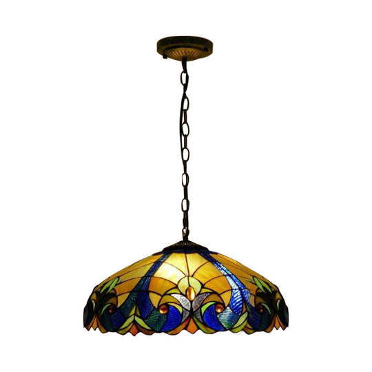 Tiffany Pendant Stained Glass Hanging Light - 18 Wide Adjustable Chains Ideal For Living Room