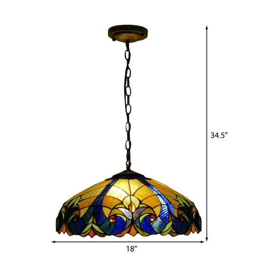 Tiffany Pendant Stained Glass Hanging Light - 18 Wide Adjustable Chains Ideal For Living Room