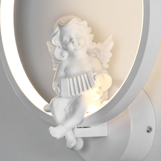 Art Ring Sconce Light: Little Angel Metal Resin Wall Lamp For Bedroom Bathroom Mirror