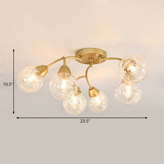 Modern Gold LED Semi Flush Ceiling Light with Clear Glass Sphere Shades - 6/12-Light Bedroom Semi Flush