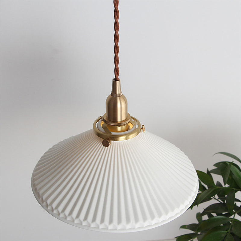 Ridged Cone Dining Room Pendant Light Ceramics 1 Light Simple Style Pendant Lamp in White