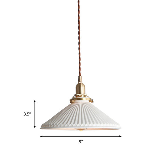 Ridged Cone Dining Room Pendant Light Ceramics 1 Light Simple Style Pendant Lamp in White