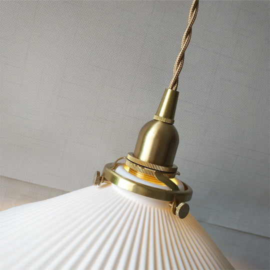 Ridged Cone Dining Room Pendant Light Ceramics 1 Light Simple Style Pendant Lamp in White