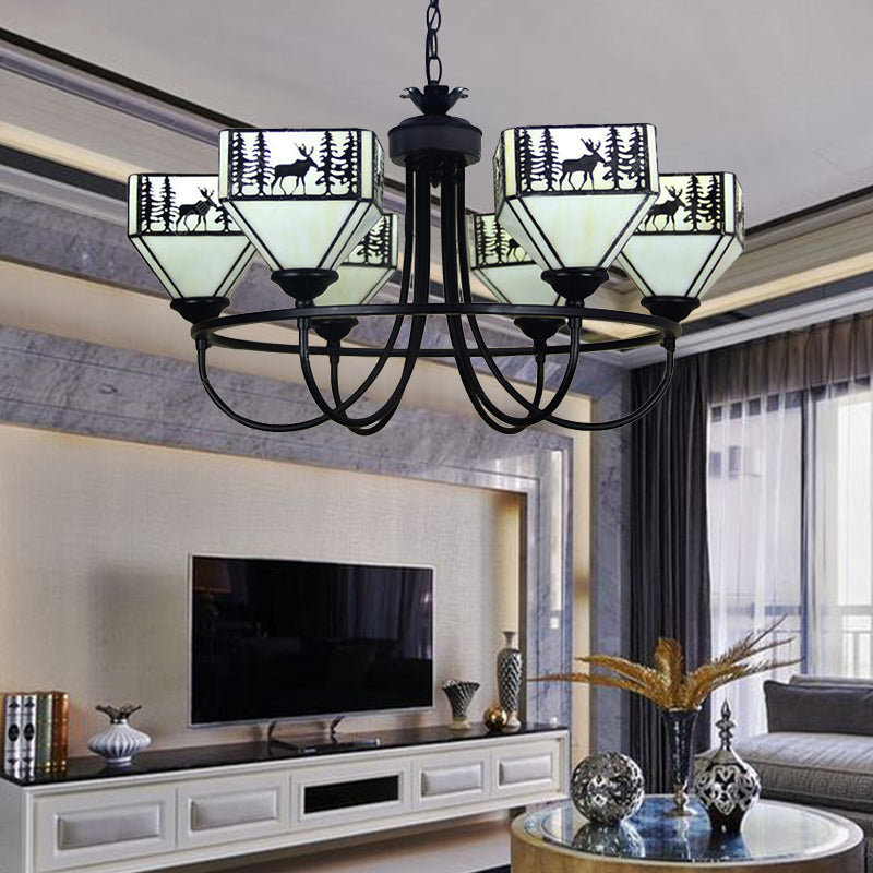 Black Forest Deer Chandelier: American Style Hanging Light With Glass Accents / Circline