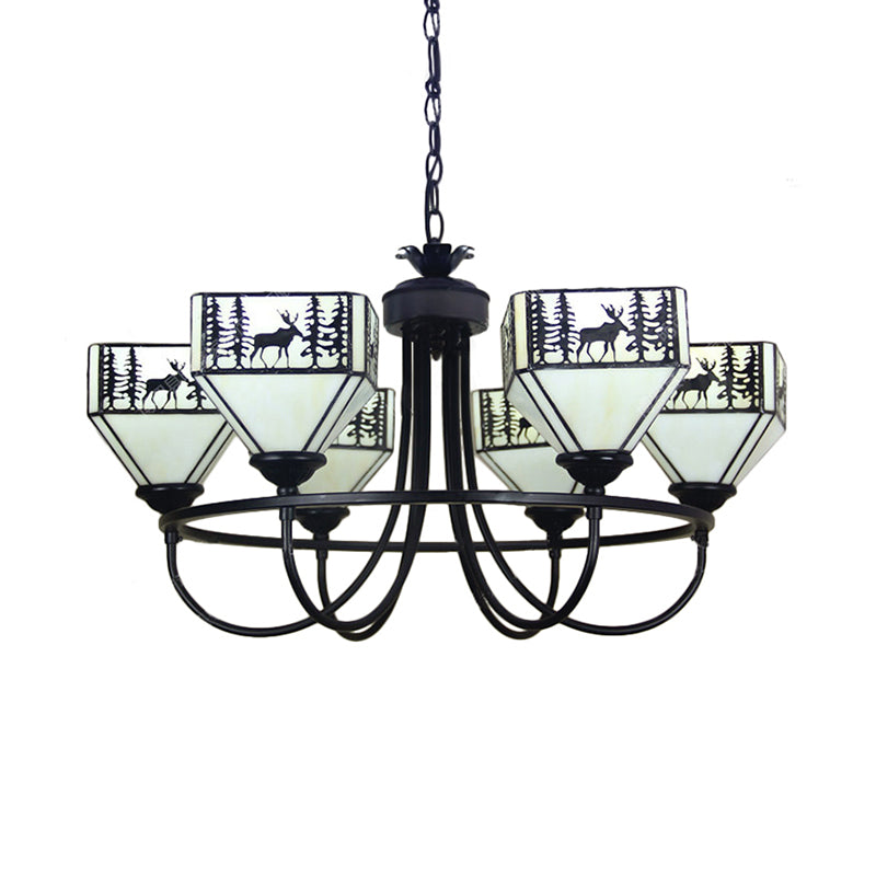 Black Forest Deer Chandelier: American Style Hanging Light With Glass Accents