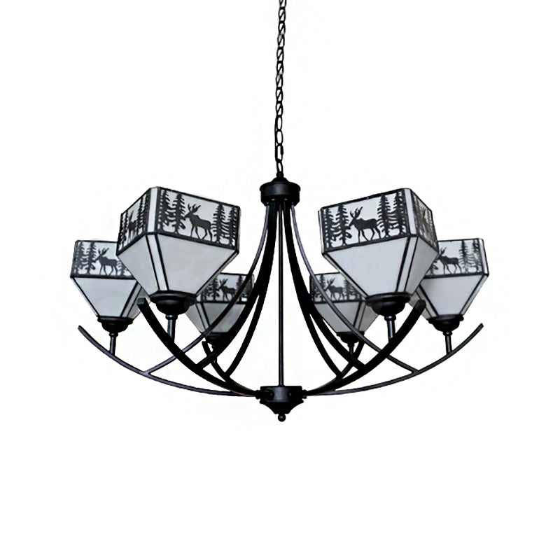 Black Forest Deer Chandelier: American Style Hanging Light With Glass Accents