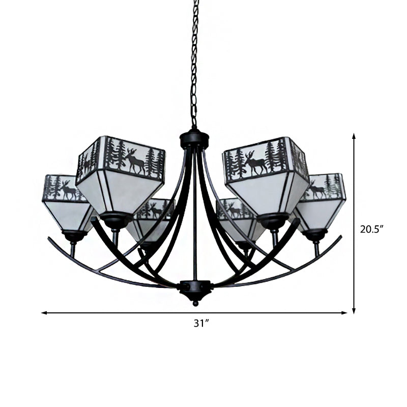 Black Forest Deer Chandelier: American Style Hanging Light With Glass Accents