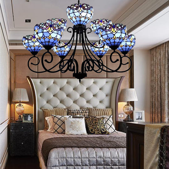 Victorian Stained Glass Chandelier in Brown/Blue for Hotel