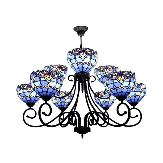 Victorian Stained Glass Chandelier in Brown/Blue for Hotel