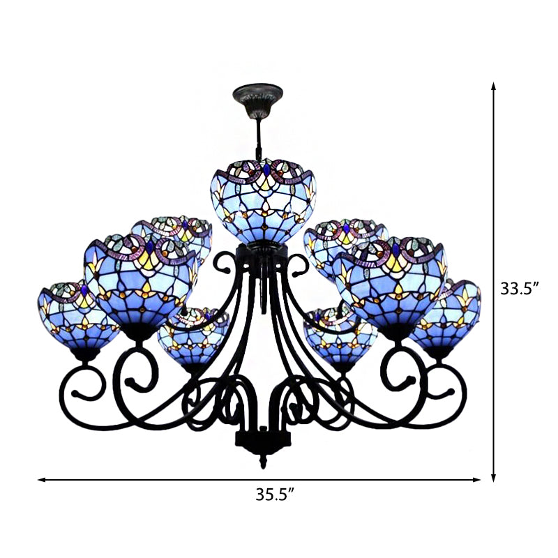 Victorian Stained Glass Chandelier in Brown/Blue for Hotel