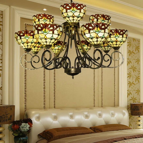 Victorian Stained Glass Chandelier in Brown/Blue for Hotel