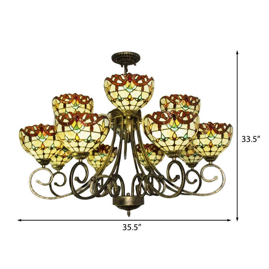 Victorian Stained Glass Chandelier - Multi-Head Tiffany Ornate Design In Brown/Blue For Hotels