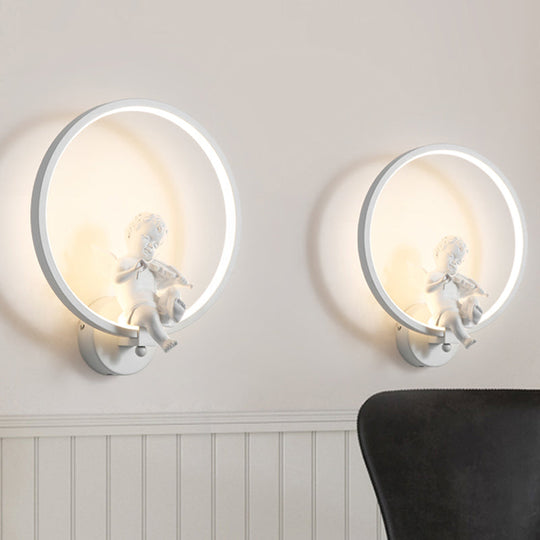 Contemporary Led White Wall Sconce With Angelic Boy Ring Design For Stairs / Warm A