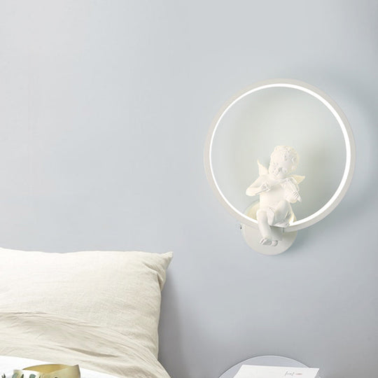 Contemporary Led White Wall Sconce With Angelic Boy Ring Design For Stairs