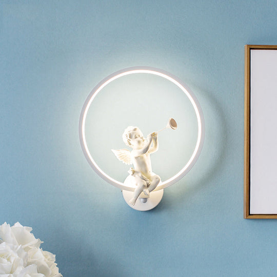 Contemporary Led White Wall Sconce With Angelic Boy Ring Design For Stairs / Natural B