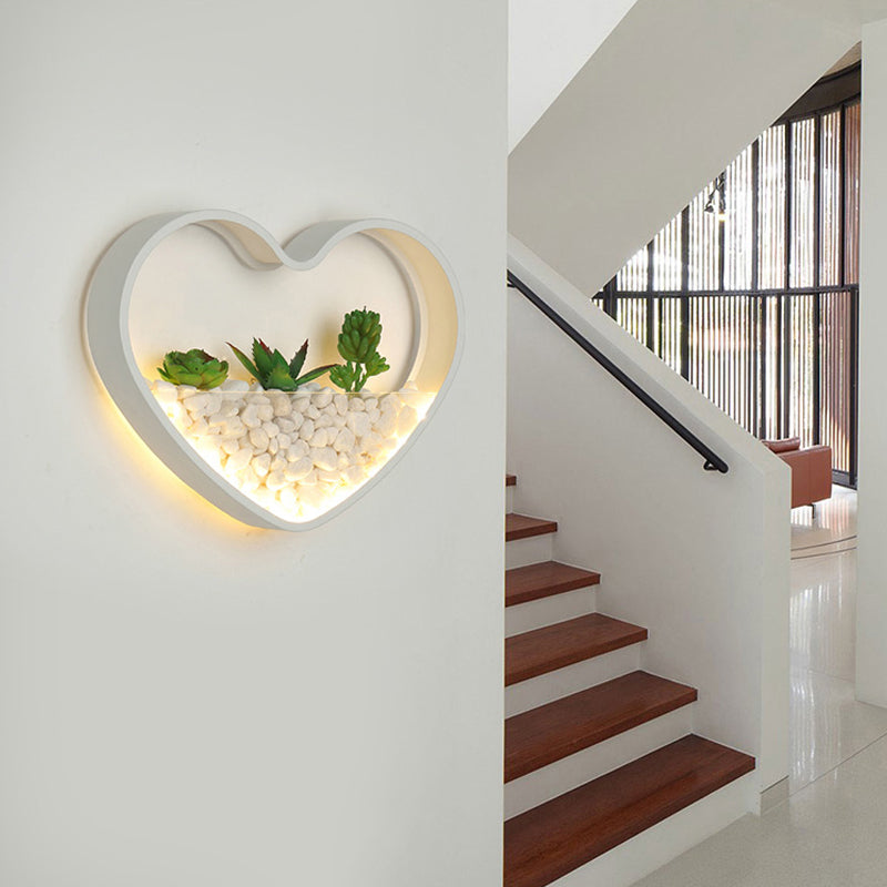 Contemporary White Metal Stone Sconce Lamp For Childs Bedroom With Fake Succulent Wall Light /