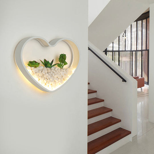 Contemporary White Metal Stone Sconce Lamp For Childs Bedroom With Fake Succulent Wall Light /