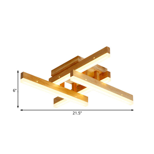 Modern Linear Wood Semi Flush Mount Ceiling Light Fixture - 4 Led Beige Lights In White/Warm Wide
