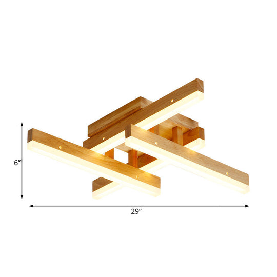 Modern Linear Wood Semi Flush Mount Ceiling Light Fixture - 4 LED Beige Lights in White/Warm - Wide Size Options