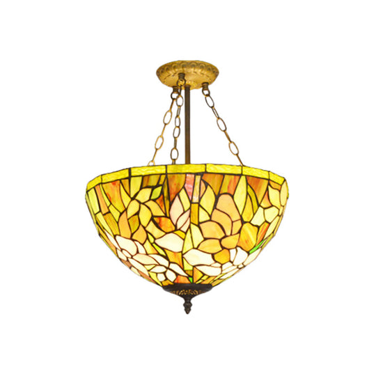 Stylish Tiffany Petal Ceiling Pendant Chandelier - Stained Glass, Vibrant Yellow - Ideal for Dining Room