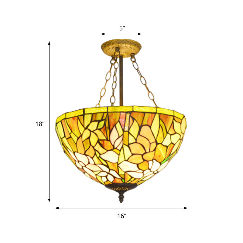 Stylish Tiffany Petal Ceiling Pendant Chandelier - Stained Glass, Vibrant Yellow - Ideal for Dining Room