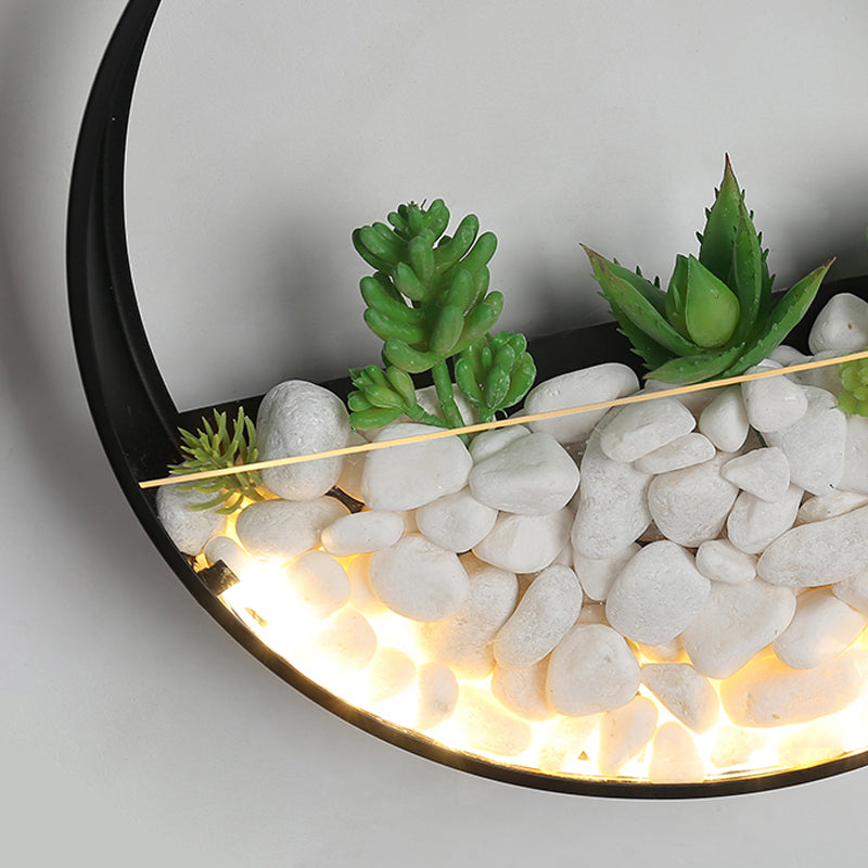 Big O Acrylic Sconce Light With Lovely Faux Succulent & Stone For Living Room Bedroom