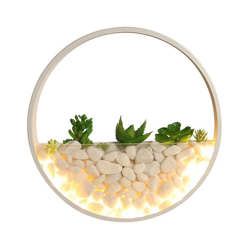 Big O Acrylic Sconce Light With Lovely Faux Succulent & Stone For Living Room Bedroom