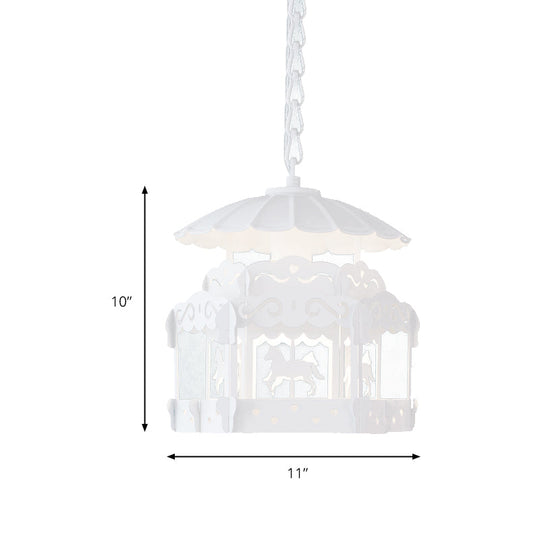 Merry-Go-Round Pendant Light: Creative Metal Suspension In White For Bedroom