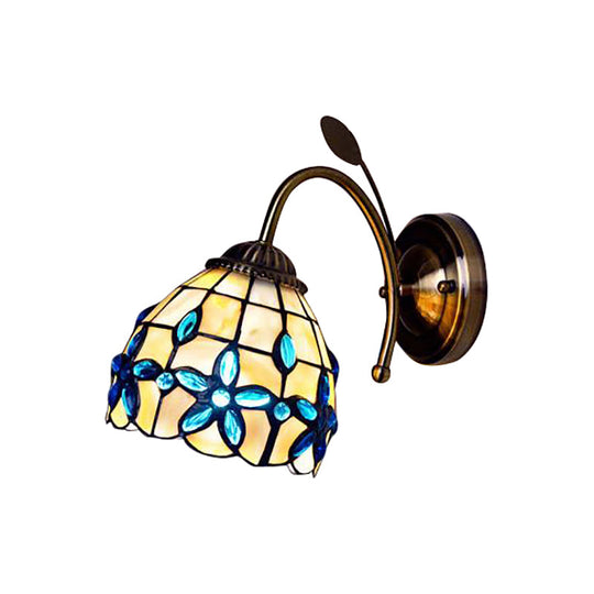 Shell Blossom Tiffany Wall Sconce With Leaf Single Bulb For Study Room - Light