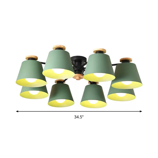 Macaron Loft Trapezoid Ceiling Lamp - Modern Metal Semi Flush Light With 8 Lights