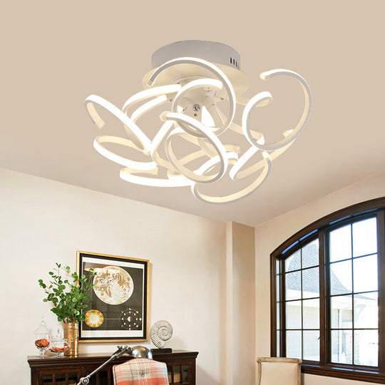 Contemporary Swirl Wave Semi-Flush LED Ceiling Light with 9/12 Lights in White or Warm Light