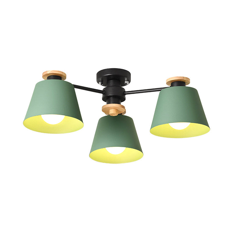 Macaron Metal Bucket Semi Flush Ceiling Light - Ideal For Adult Bedrooms Three Bulbs Fixture