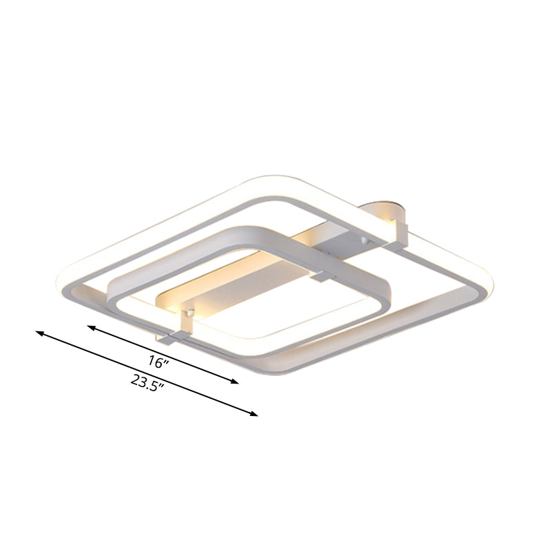 Sleek Rectangular Acrylic Semi Flush Modernist Ceiling Light Fixture with White/Warm LED Lighting - 2/3 Lights